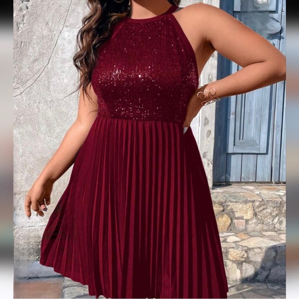 Burgundy Sequin Midi Dress